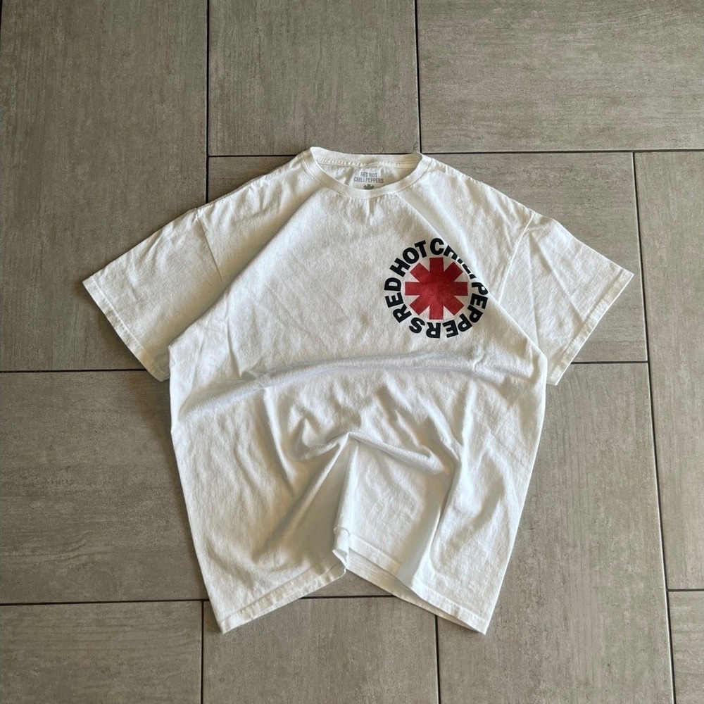 Red Hot Chili Peppers Asterisk Logo Graphic White T Shirt Large 20x25